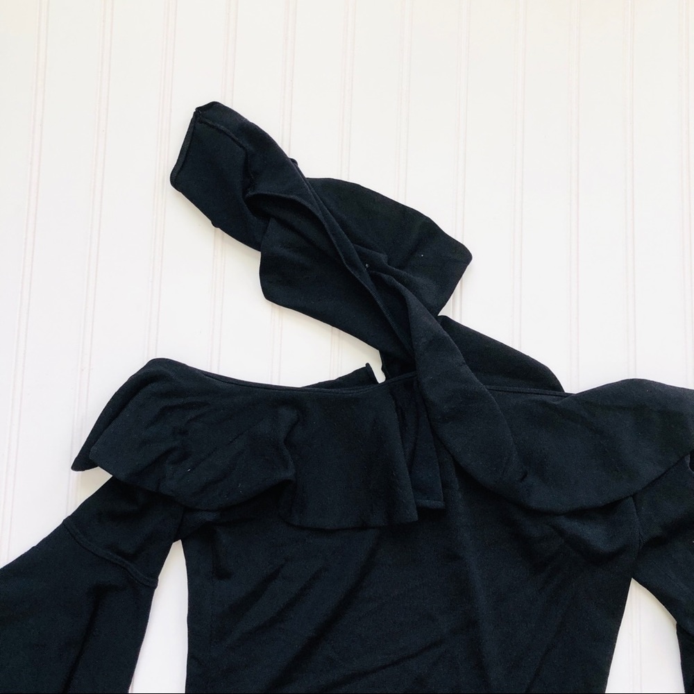 Chelsea28 Ruffle Black Cold Shoulder Top - Picture 2 of 5